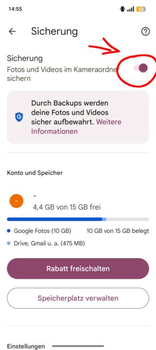 Google Foto Sicherungen deaktivieren