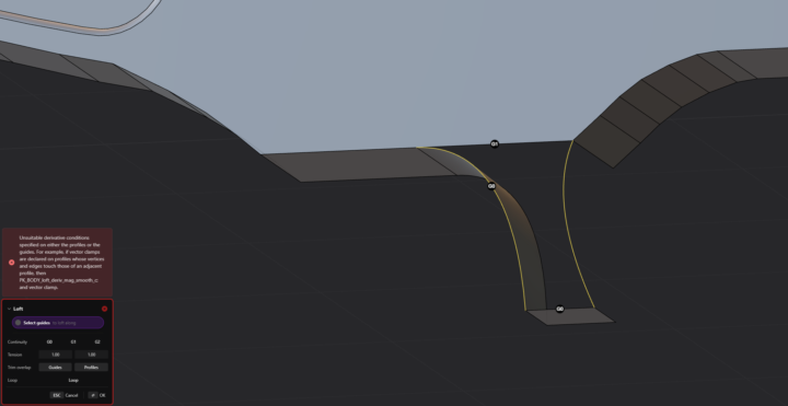 "Unsuitable derivative conditions" error while lofting