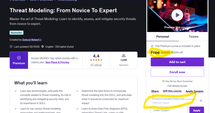 📂today only free udemy course: threat modeling