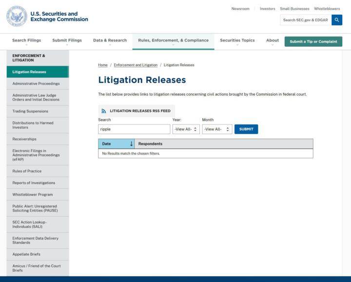 🚨 🚨 BREAKING NEWS: Ripple and the civil actions against it have been deleted from the SEC's website! #XRP