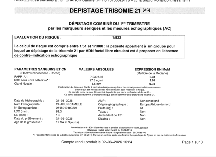 Résultat trisomie 21