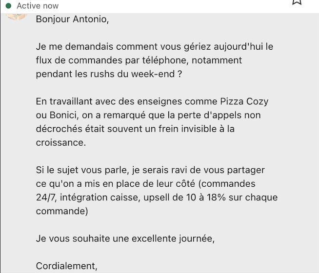 1 message linkedin = 16 restaurants. What else? 