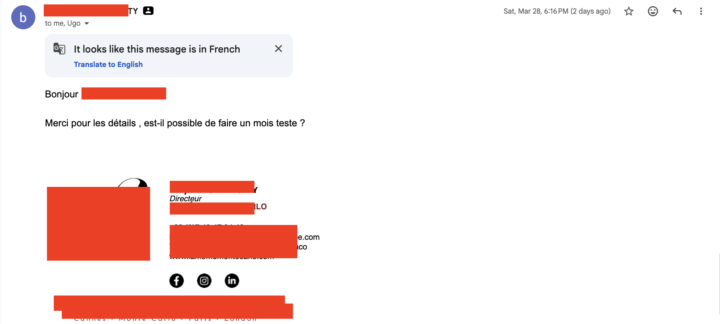 1 mail jeudi dernier = 1 démo vendredi = 1 proposition de test samedi