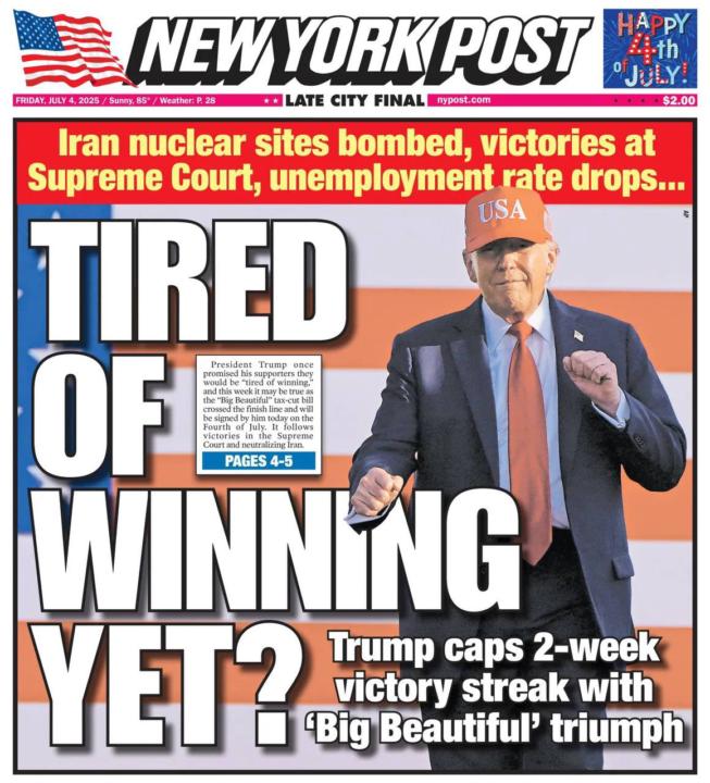 NY POST COVER. HAPPY INDEPENDENCE DAY, AMERICA! 🇺🇸  @TrumpChannel