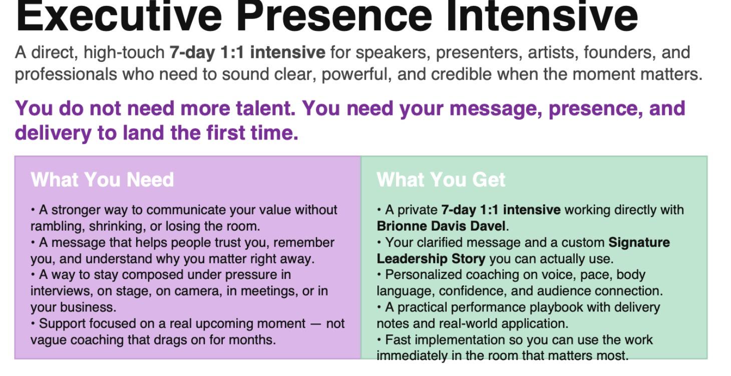 1:1 Executive Presence Intensive