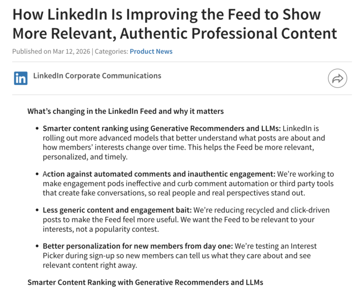 J'ai lu le rapport de LinkedIn sur leur dernière mise à jour d'algorithme.