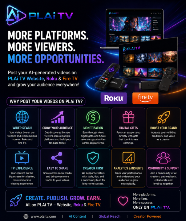 PLAi TV - Dedicated to AI Videos. Website,Roku and Fire TV