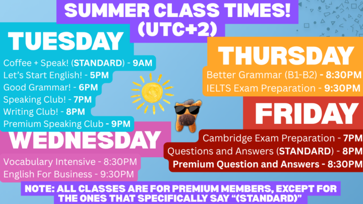 SUMMER CLASS TIMETABLES!