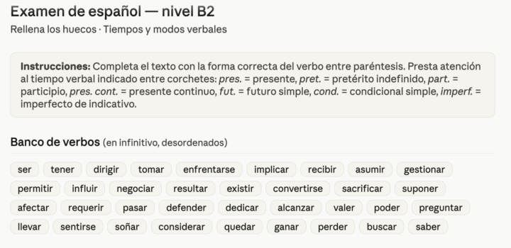 Examen de español — nivel B2+ 