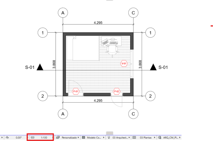 Escala en las cotas, ejes, anotaciones.