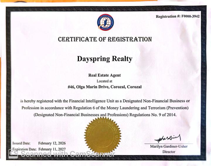 FIU Certificate. 