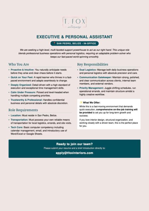 Interior Designer Hiring Executive Assistant 