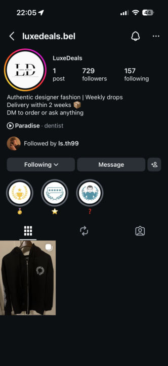 Reselling reps clothes Instagram page 