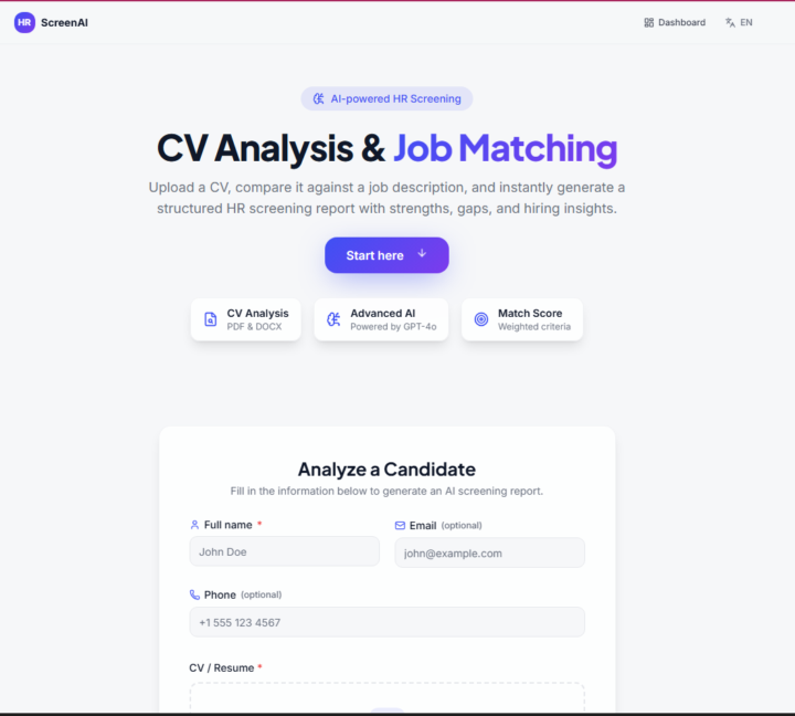 HR Screen AI – FULL SAAS PACKAGE – Lovable (Frontend) + N8N Premium Workflow (Backend)