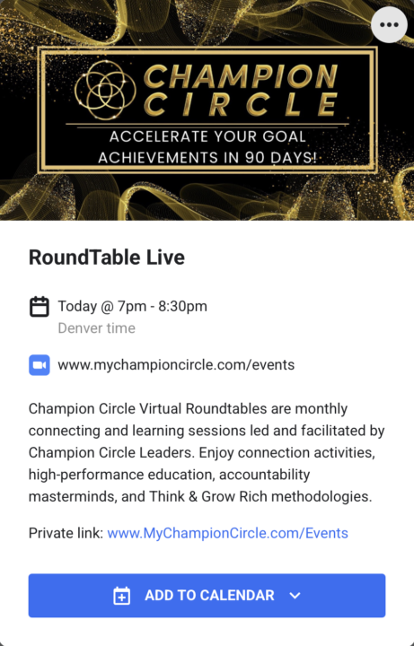 👑 You're Invited! Champion Circle Virtual RoundTable Tonight! 👑