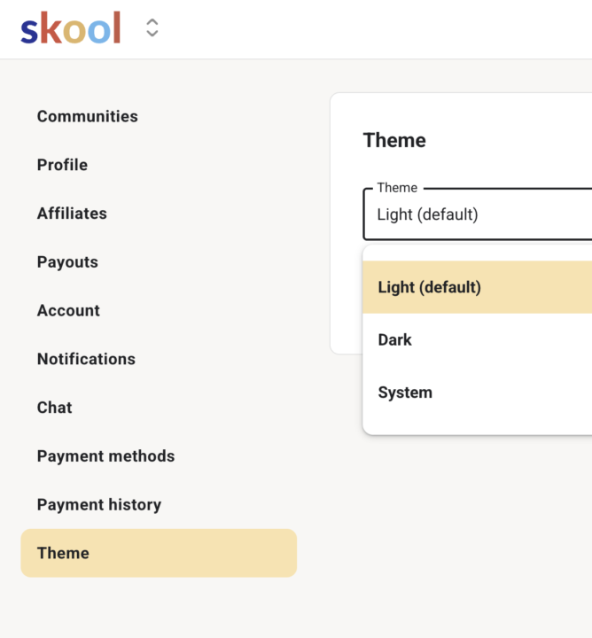 Do you use Skool with light, dark or system theme?  ⚪️ ⚫️ 