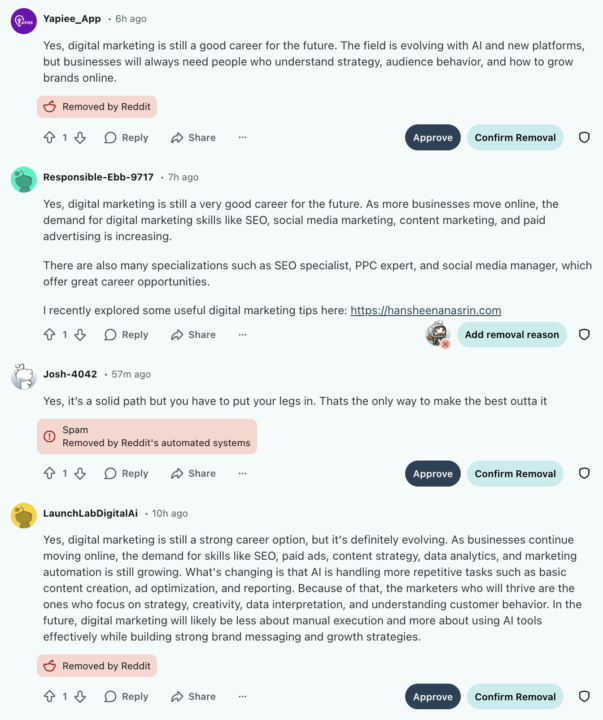 Never automate Reddit. You'll get shadowbanned. And you won't even know.