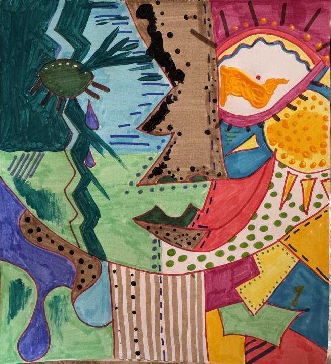 Self portrait/ markers and acrylic 