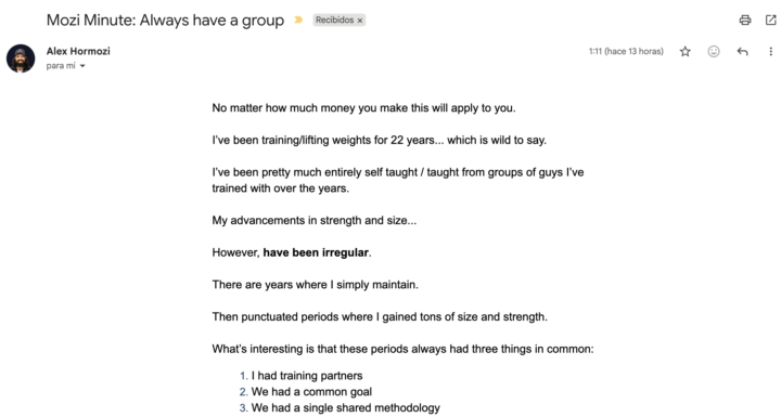 Alex Hormozi me ha enviado este mensaje: Ten siempre un grupo
