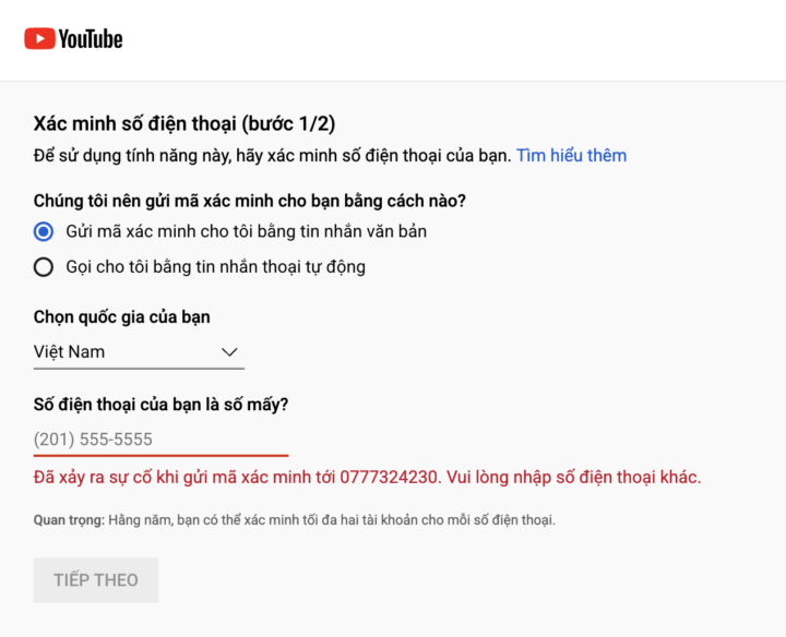 Cứu em với ạ: Lỗi không gửi được mã xác minh SĐT khi lập kênh mới? 🤦‍♂️