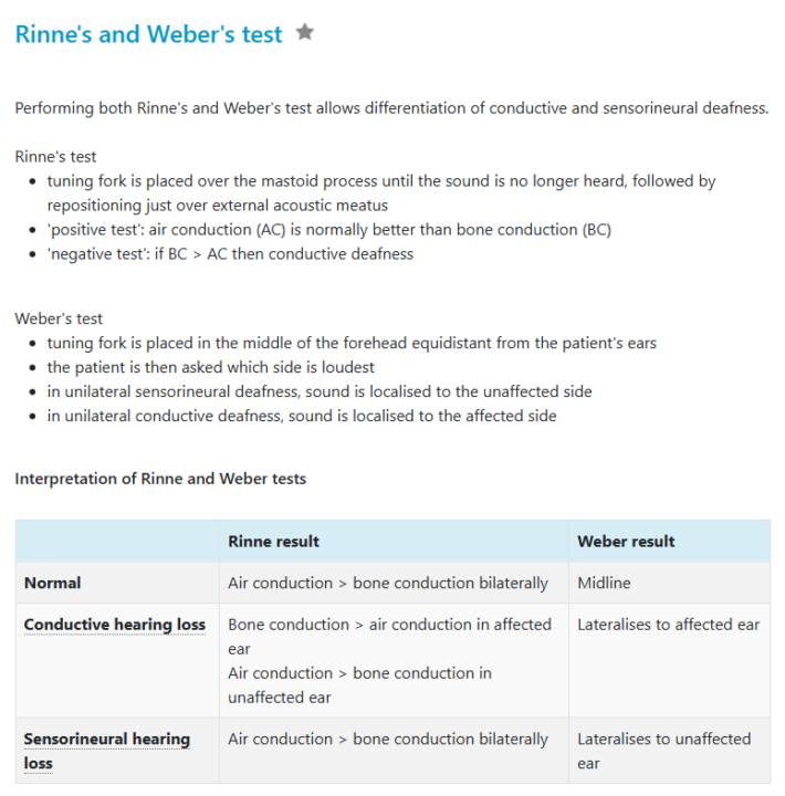 Rinne's and Weber's test