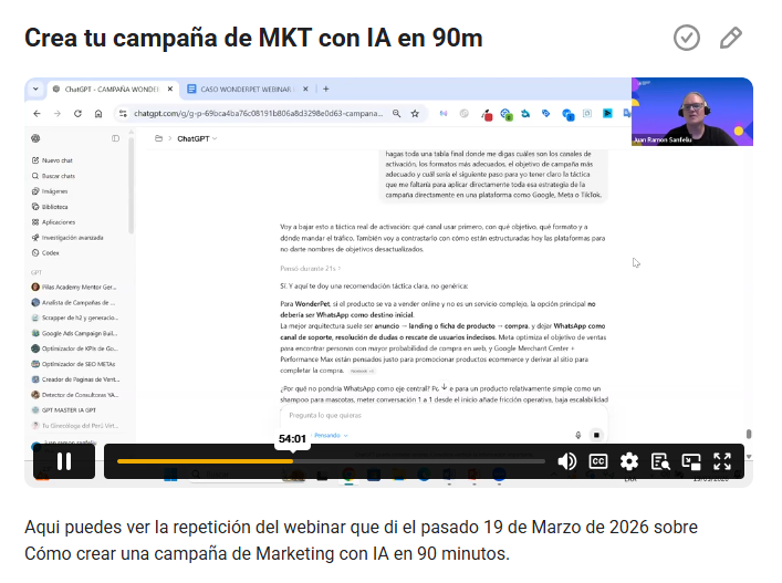 Ya esta disponible el replay de la Masterclass