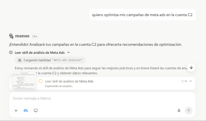 Ya puedes ver las metricas de tus campañas de meta desde Manus IA