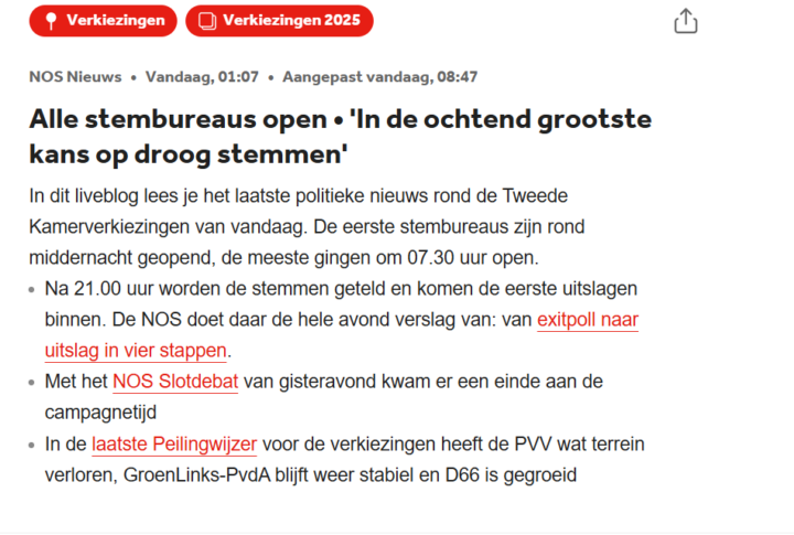 Live blog Nederlandse verkiezingen - wat zou jij stemmen?