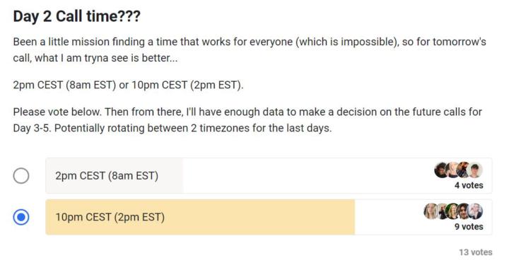 DAY 2: Call Time = 10pm CET (4pm EST), Video is Uploaded