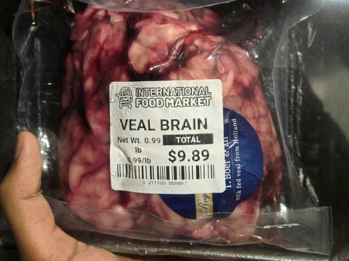 raw veal brain (halal, questionable feed quality)