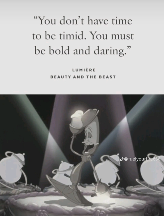 "You don't have time to be timid. You must be bold and daring." - Lumière
