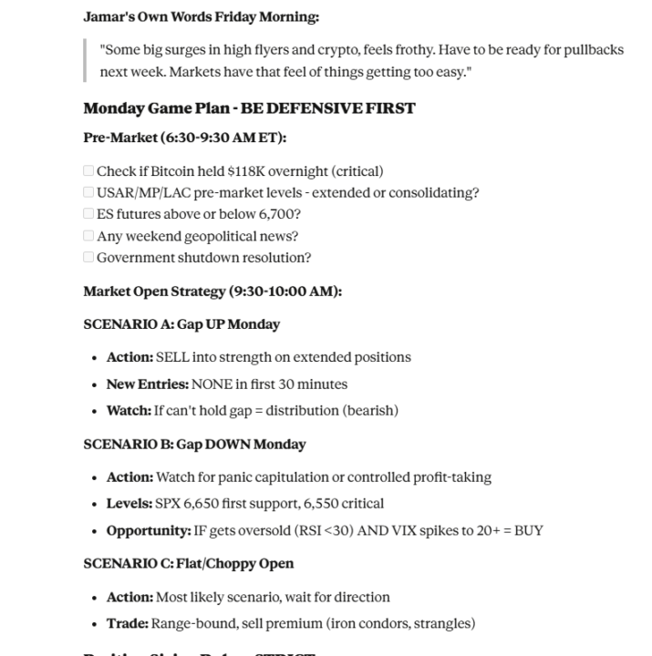 Monday Game Plan Shared With Pro Members