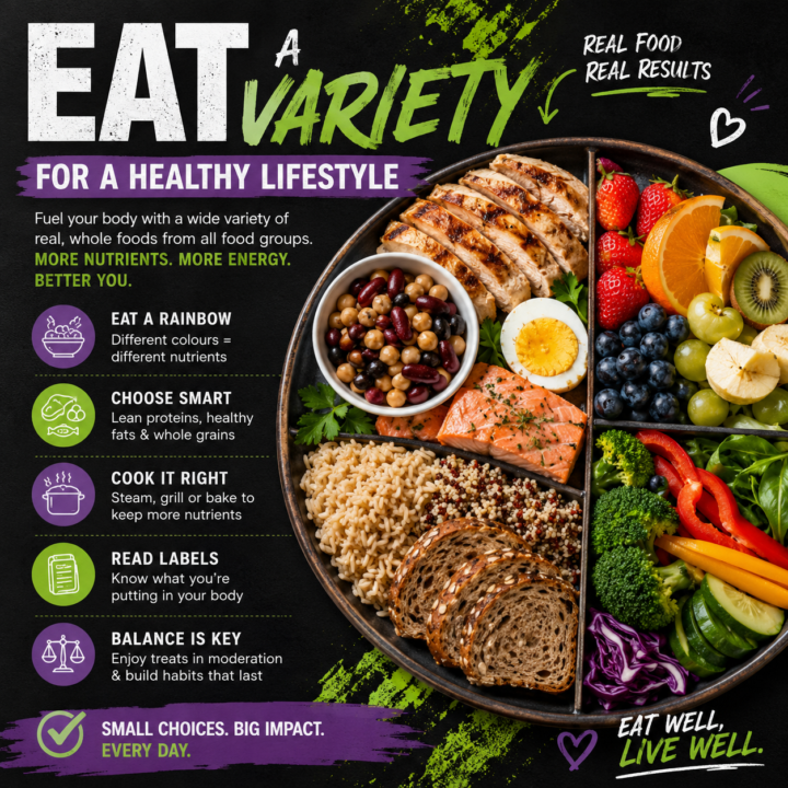 Eat a variety of foods for a healthy lifestyle