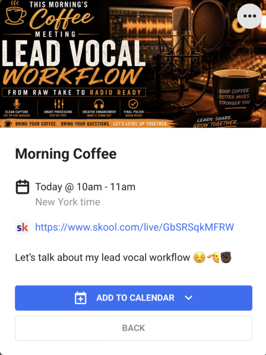 Morning coffee at 10am est