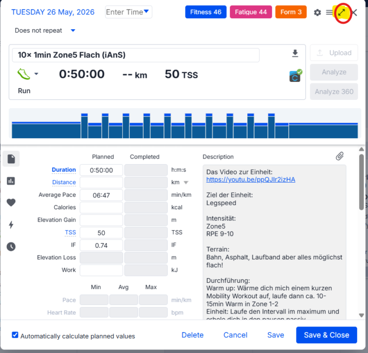 Planung mit Trainings Peaks-Anpassung von Trainings