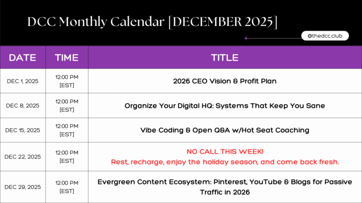 🔥INNER CIRCLE [DCC] DECEMBER TRAINING LINEUP!🔥