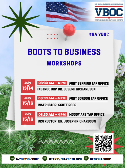 Upcoming Boots to Business (B2B) Workshops during July 2026