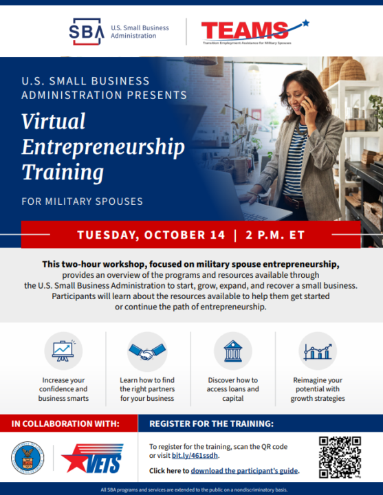 DOL TEAMS Virtual Entrepreneurship Training for Military Spouses