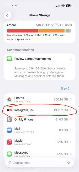 iPhone storage full form Instagram inc 