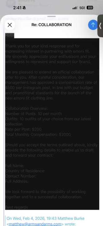 Brand deal details