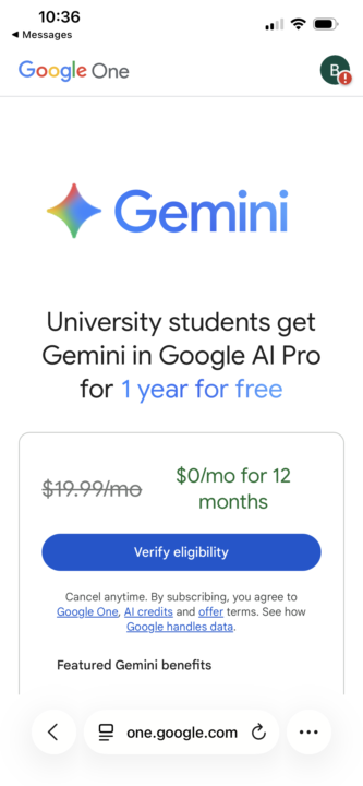 Google plus one free for students
