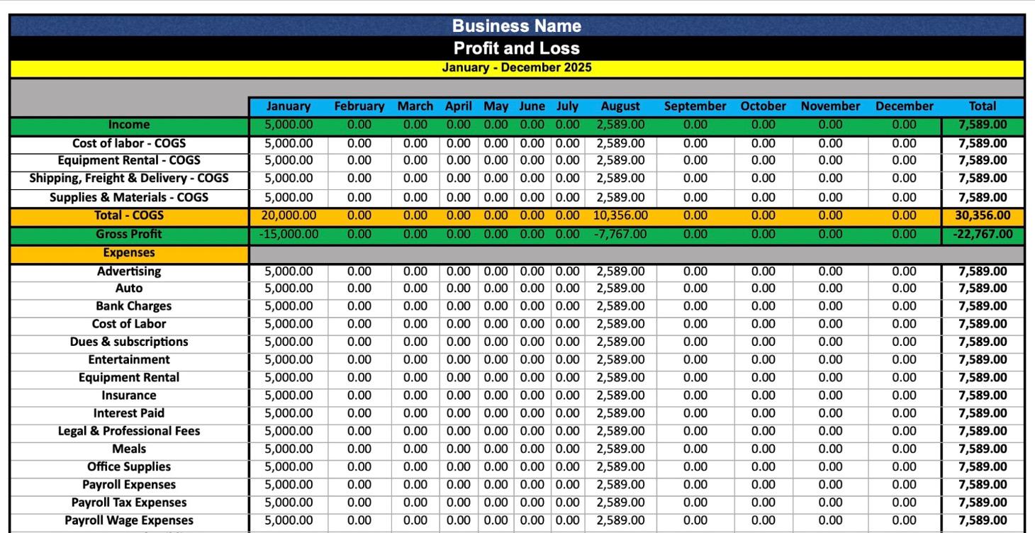 2025 Bookkeeping Template