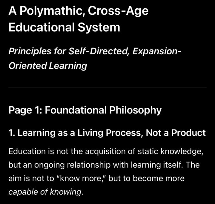 Polymathic, Cross-Age Educational System Principles (Part1)