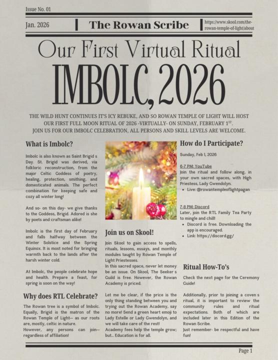 RTL Newsletter & Imbolc Ceremony Guide