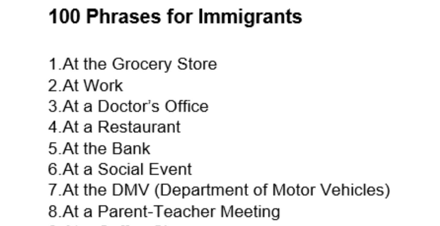 100 Phrases for Immigrants
