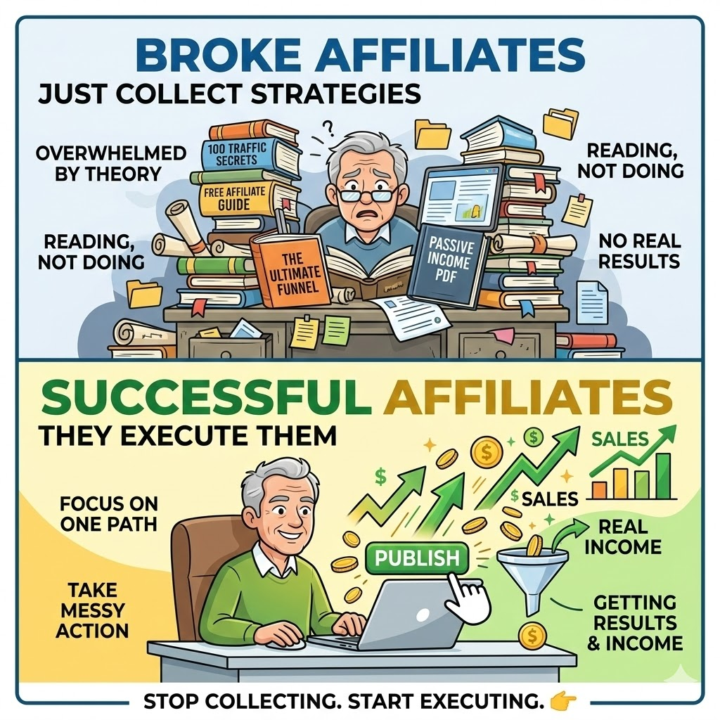 Broke affiliates collect strategies. Successful affiliates execute them