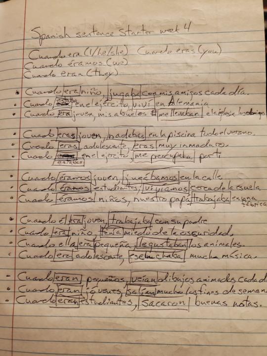 Spanish sentence starters week 4