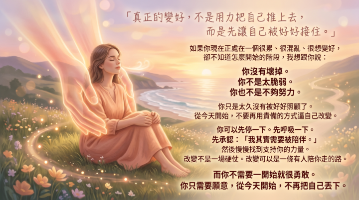 真正的變好，不是用力把自己推上去，而是先讓自己被好好接住。
