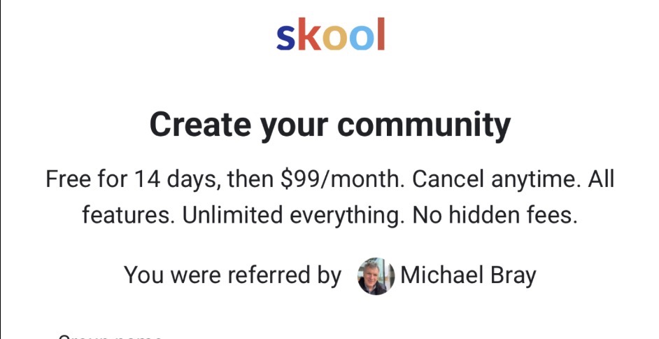 14 day free trial for your own Skool Group