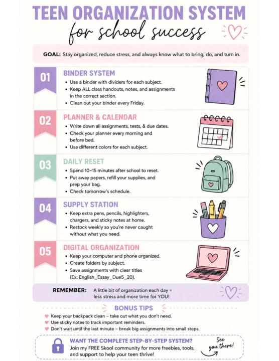 Teen Organization list for school